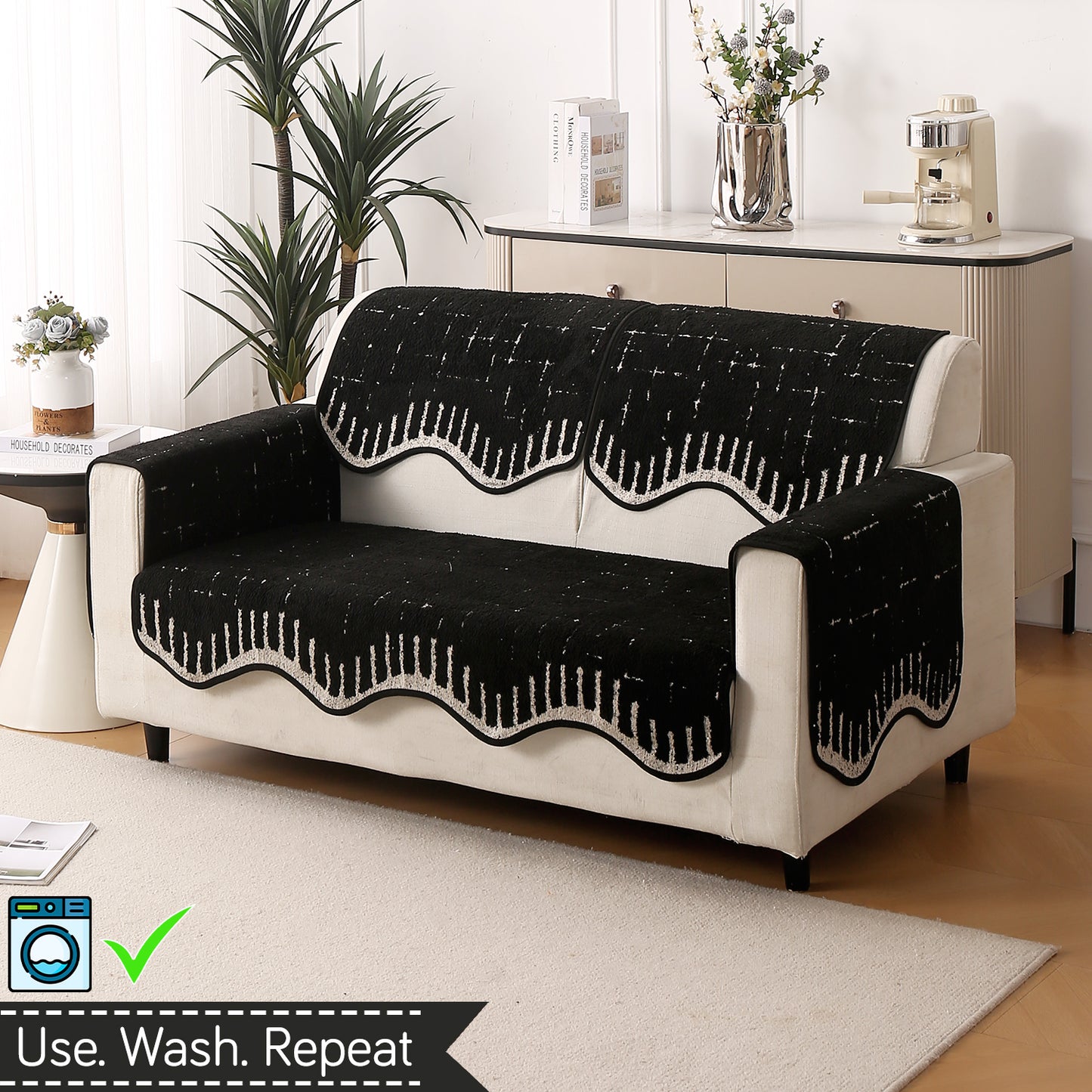 Premium Supple Soft Wavy with Curve Sofa Cover Mat, Black