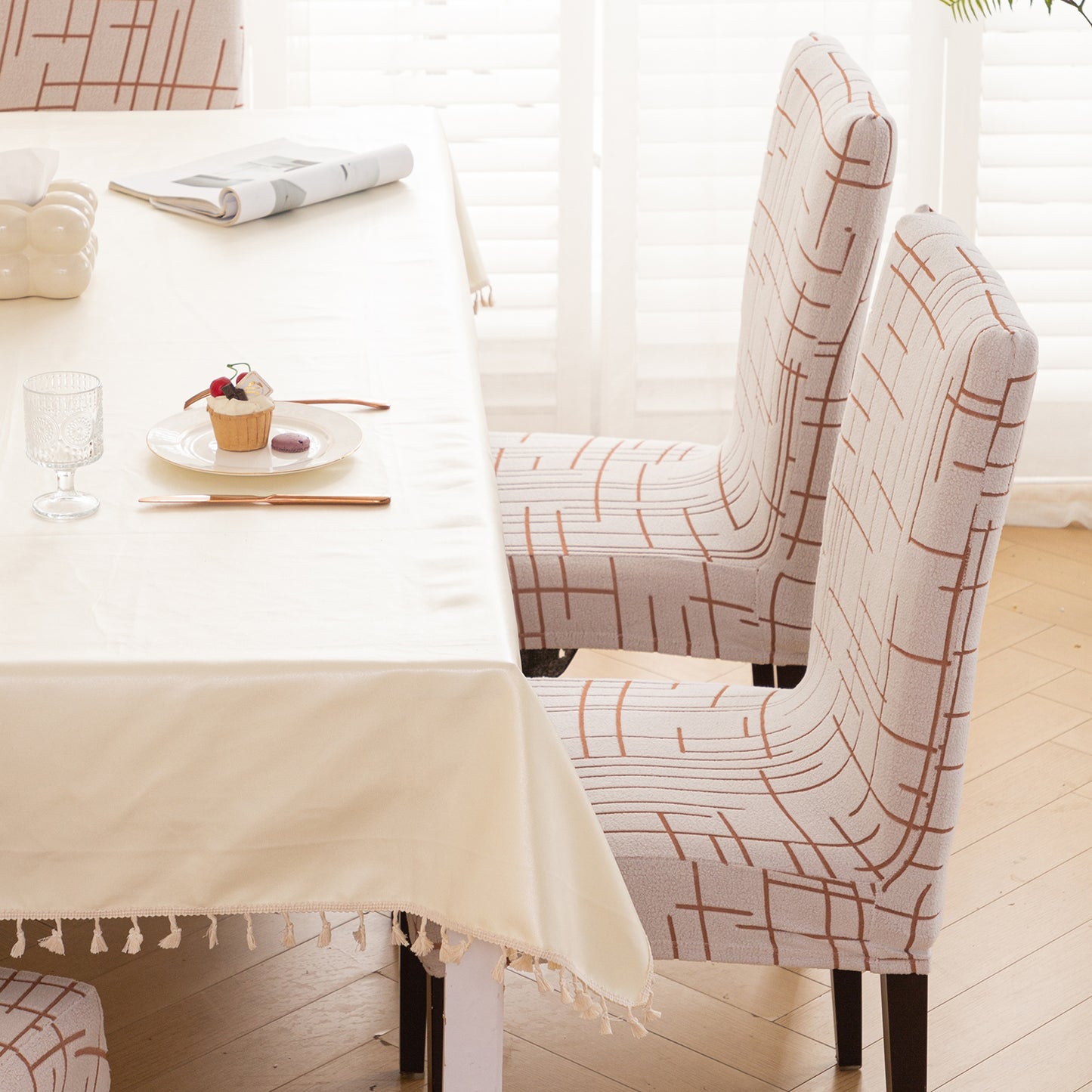 Crossline Series 180 GSM Jacquard Chair Cover Set 1/2/4/6, Rust Brown