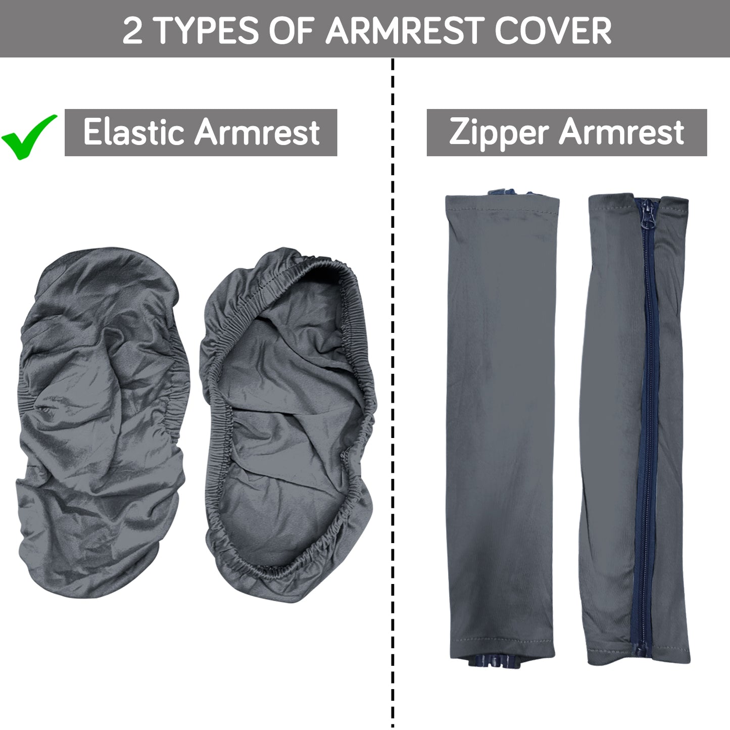 140gsm Armrest Covers for Office Chair (Elastic Style), 1 Pair, Grey