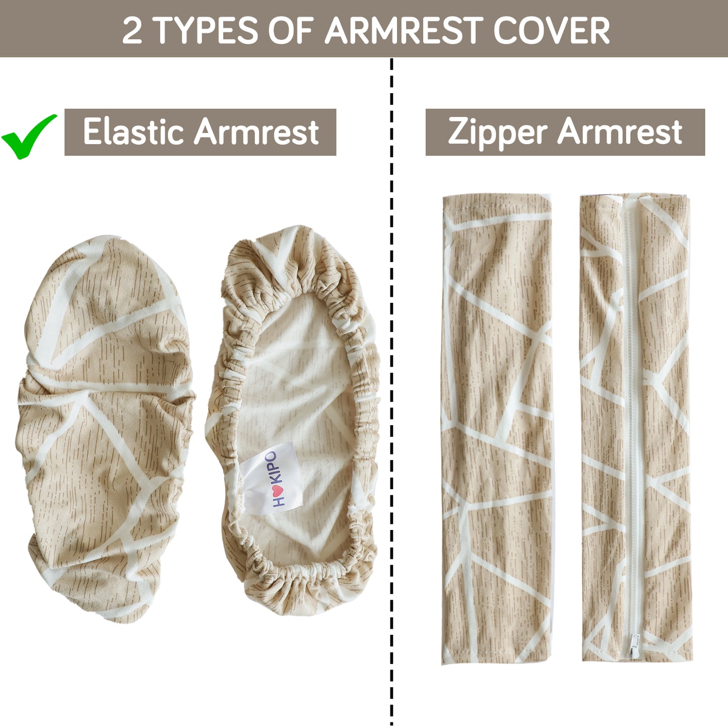 140gsm Printed Armrest Covers for Office Chair (Elastic Style), 1 Pair, Beige Abstract Geometry