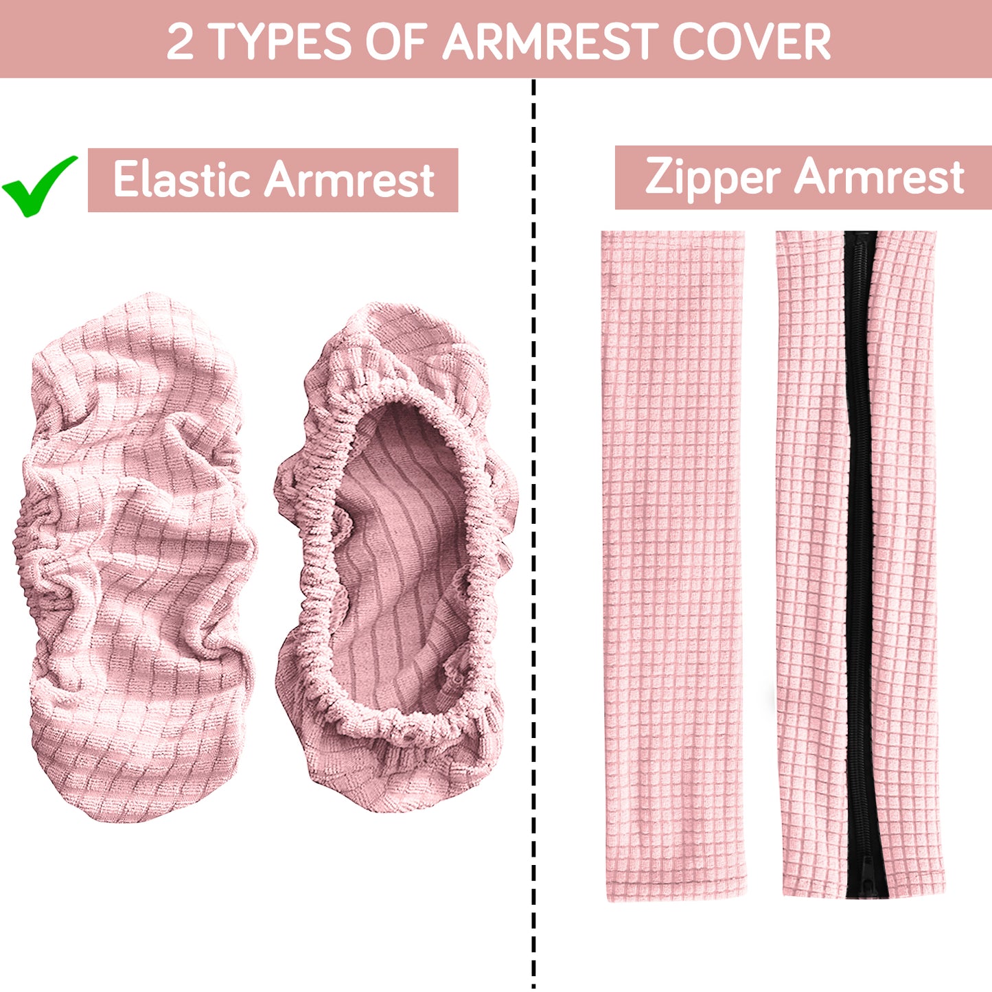 210gsm Jacquard Water Repellent Armrest Covers for Office Chair (Elastic Style), 1 Pair, Pink