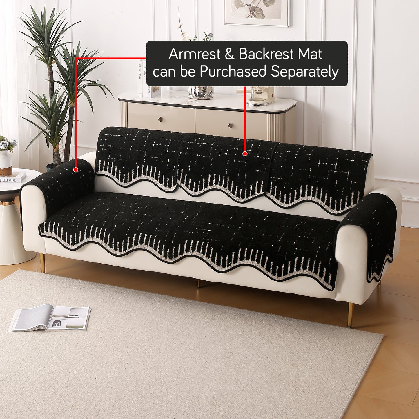 Premium Supple Soft Wavy with Curve Sofa Cover Mat, Black