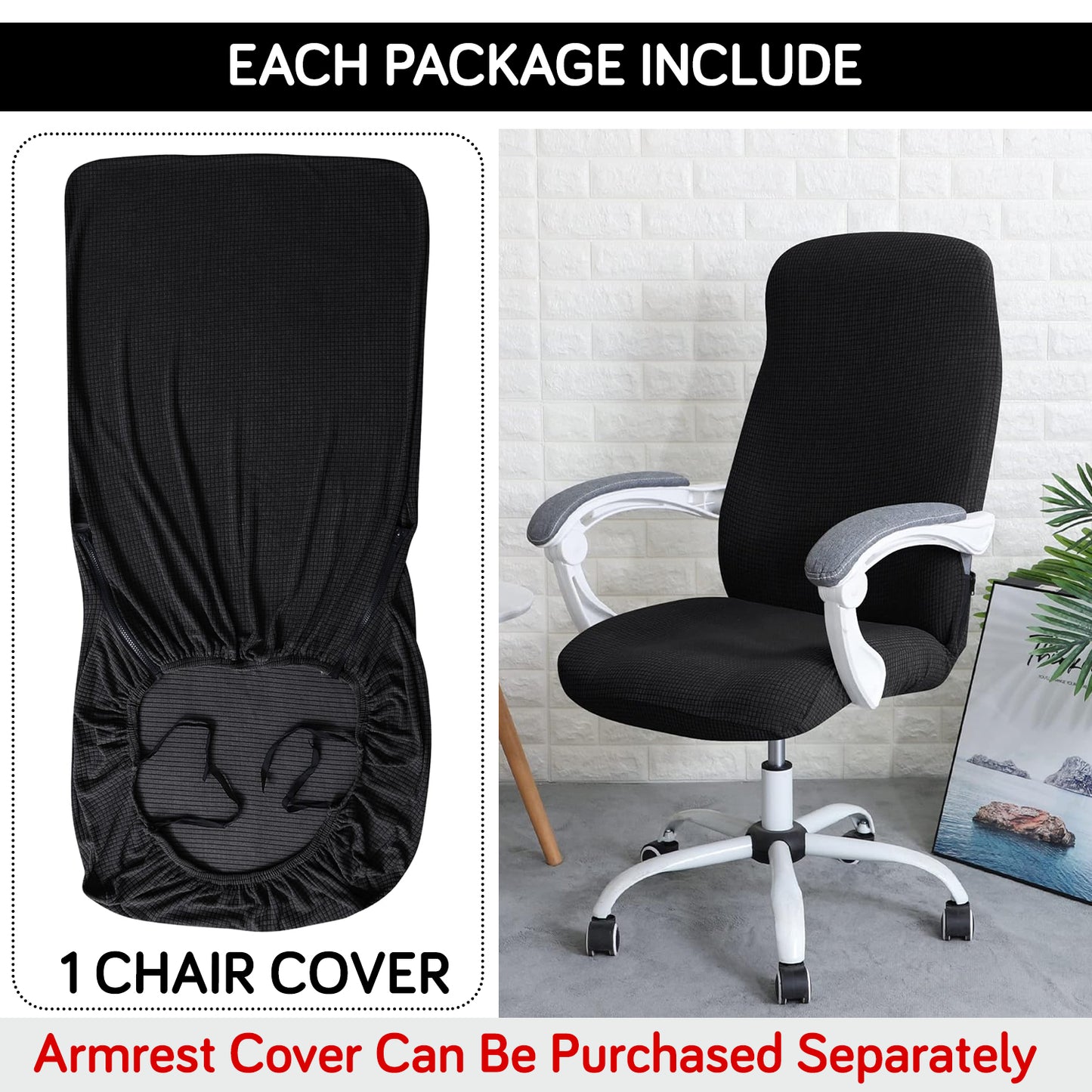 Water Repellent Office Chair Cover for Desk Chair (Mid-Back) – 210 GSM Stretch Jacquard – Washable, Durable & Anti-Slip – Fits Mid-Back Office Chairs, Black