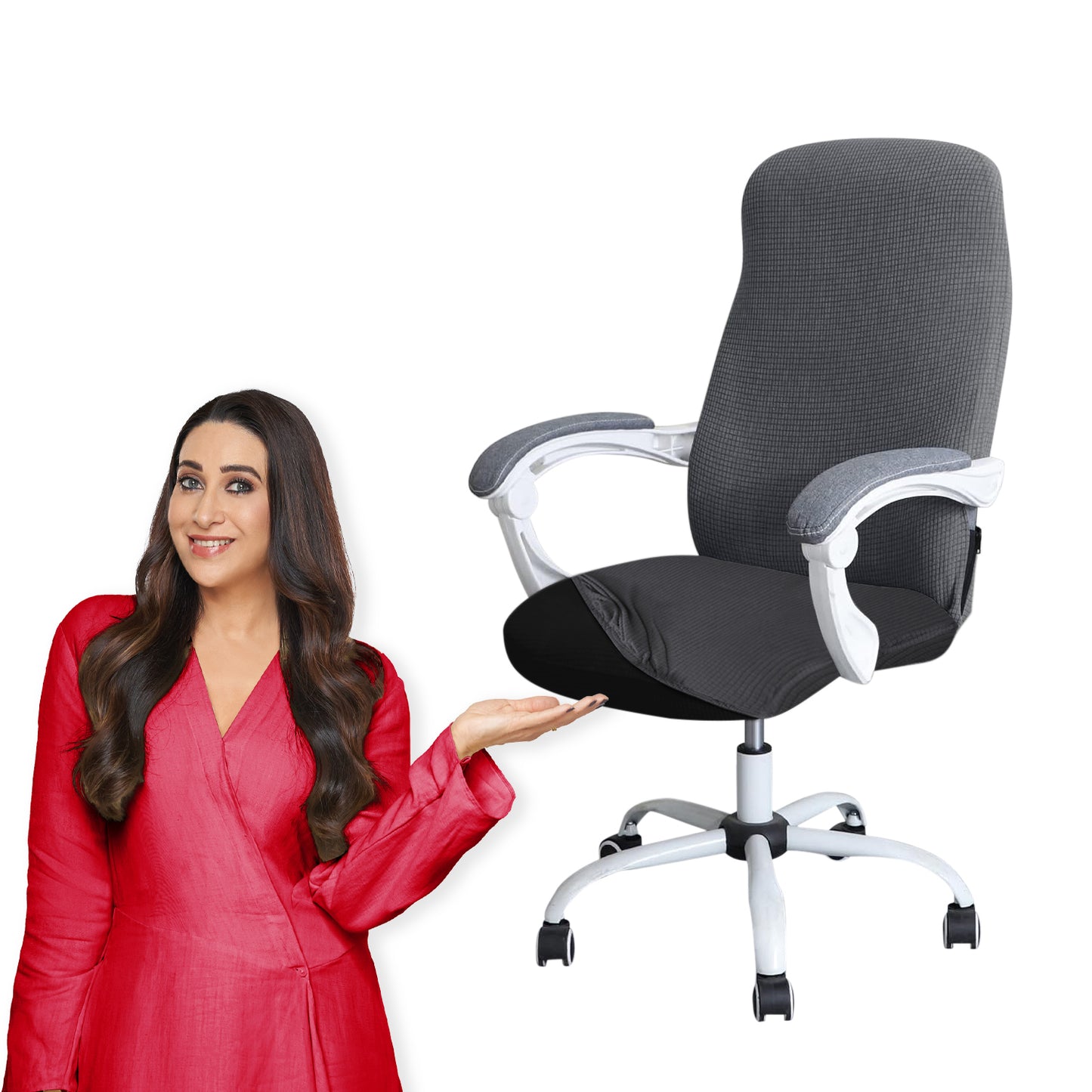 HOKIPO 140gsm Stretchable Office Chair Cover, Grey - Medium / Large