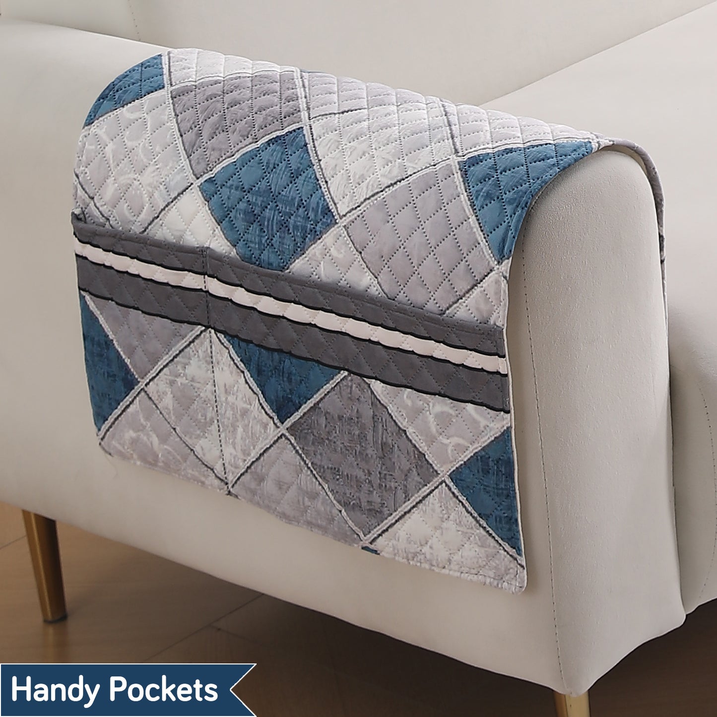 LiefNest Holland Velvet Sofa Cover Mat with Foam Filling - Diamond Slate Grey Blue