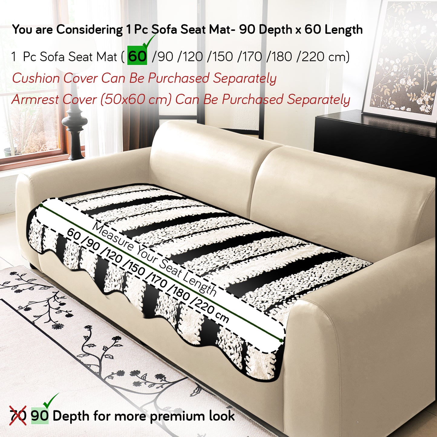 Luxury Wavy Plush Anti-Slip Sofa Cover Mats - Black