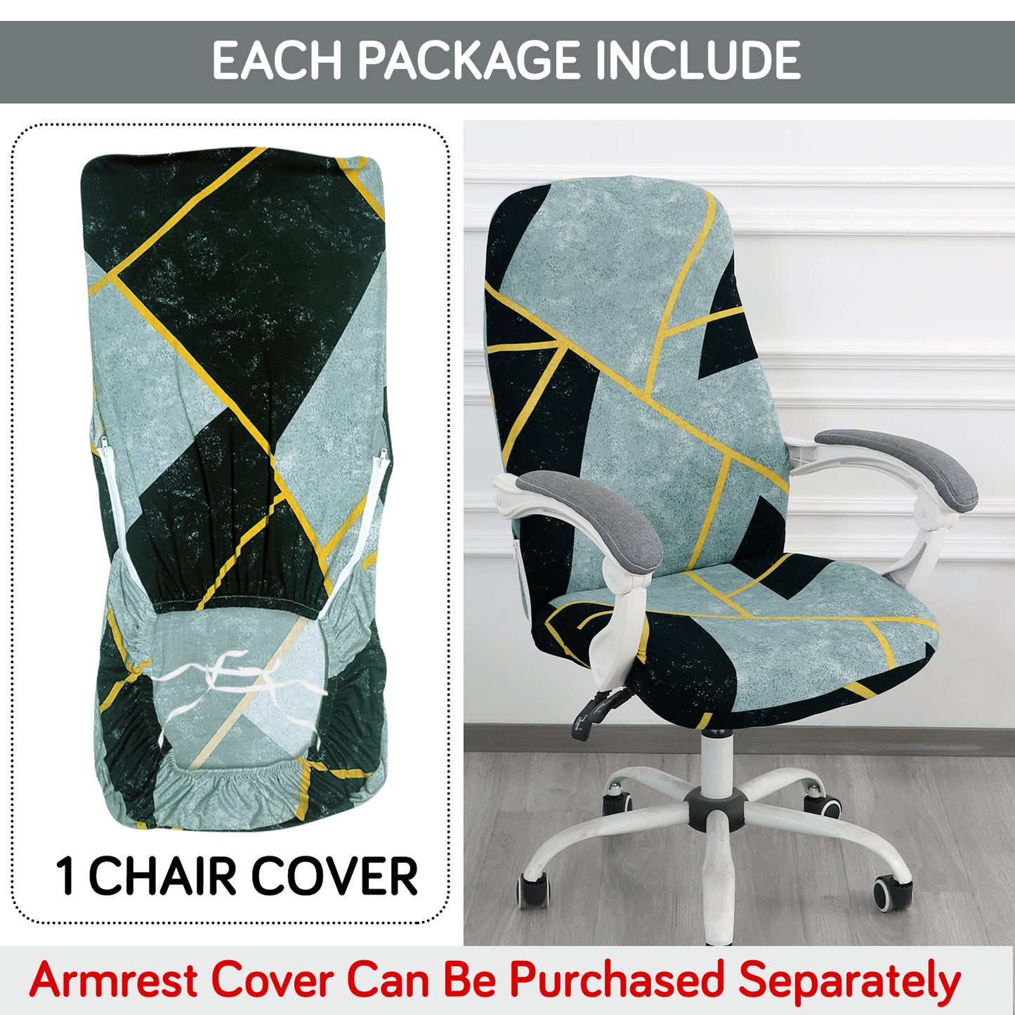 Printed Office Chair Cover for Desk Chair (Mid-Back) – 140 GSM Stretch Fabric – Washable & Anti-Slip – Fits Mid-Back Office Chairs, Multicolor Abstract Geometry - Medium