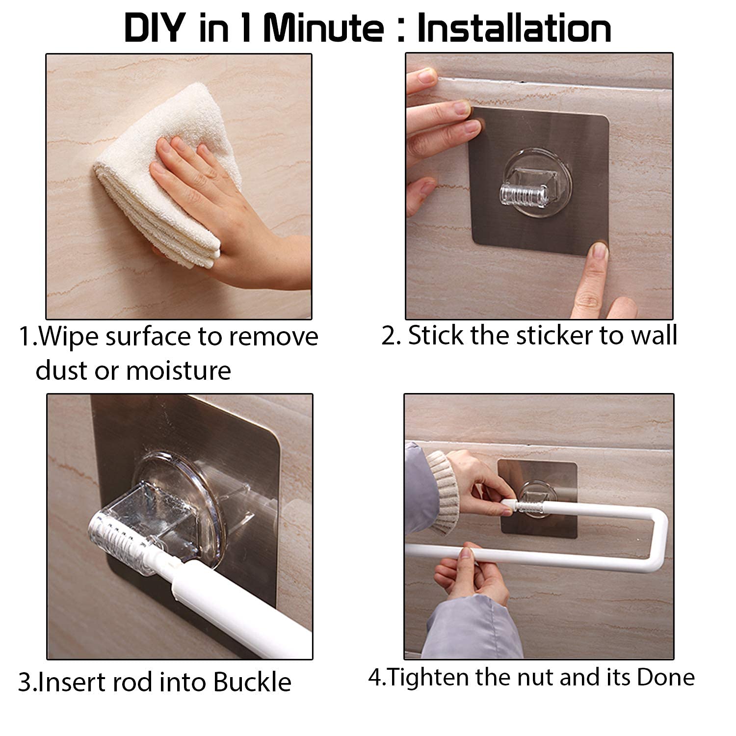 Steps to install HOKIPO wall mounted towel and tissue roll hanger for bathroom and kitchen