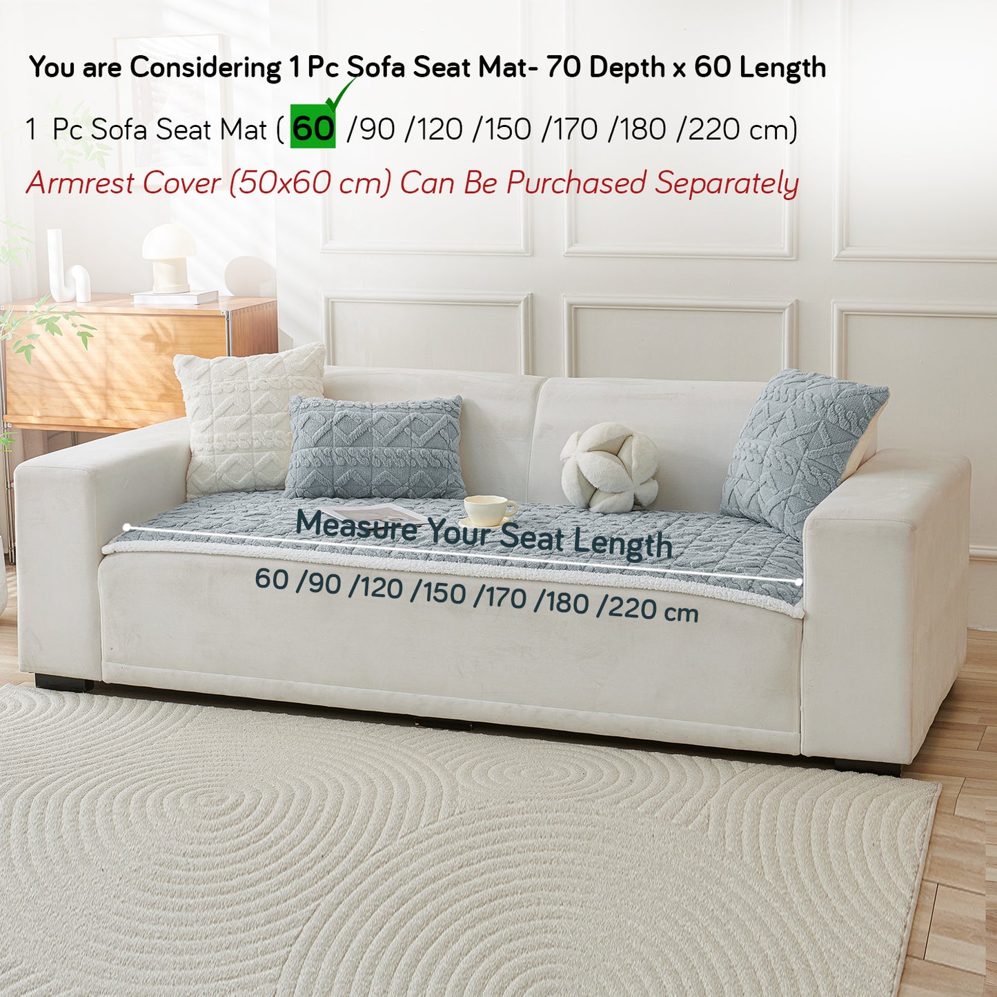 'Italian Caelora' Luxury Jacquard Plush Sofa Cover Mat and Anti-Slip Armrest Covers - Powder Blue