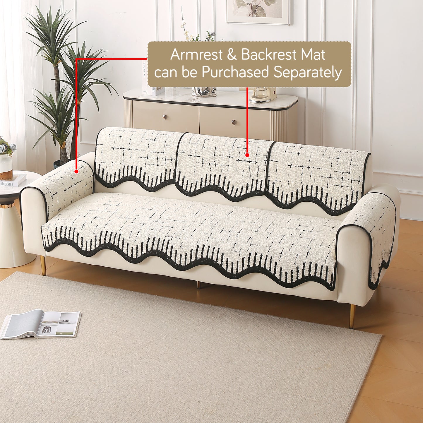 Premium Supple Soft Wavy with Curve Sofa Cover Mat, Off-White