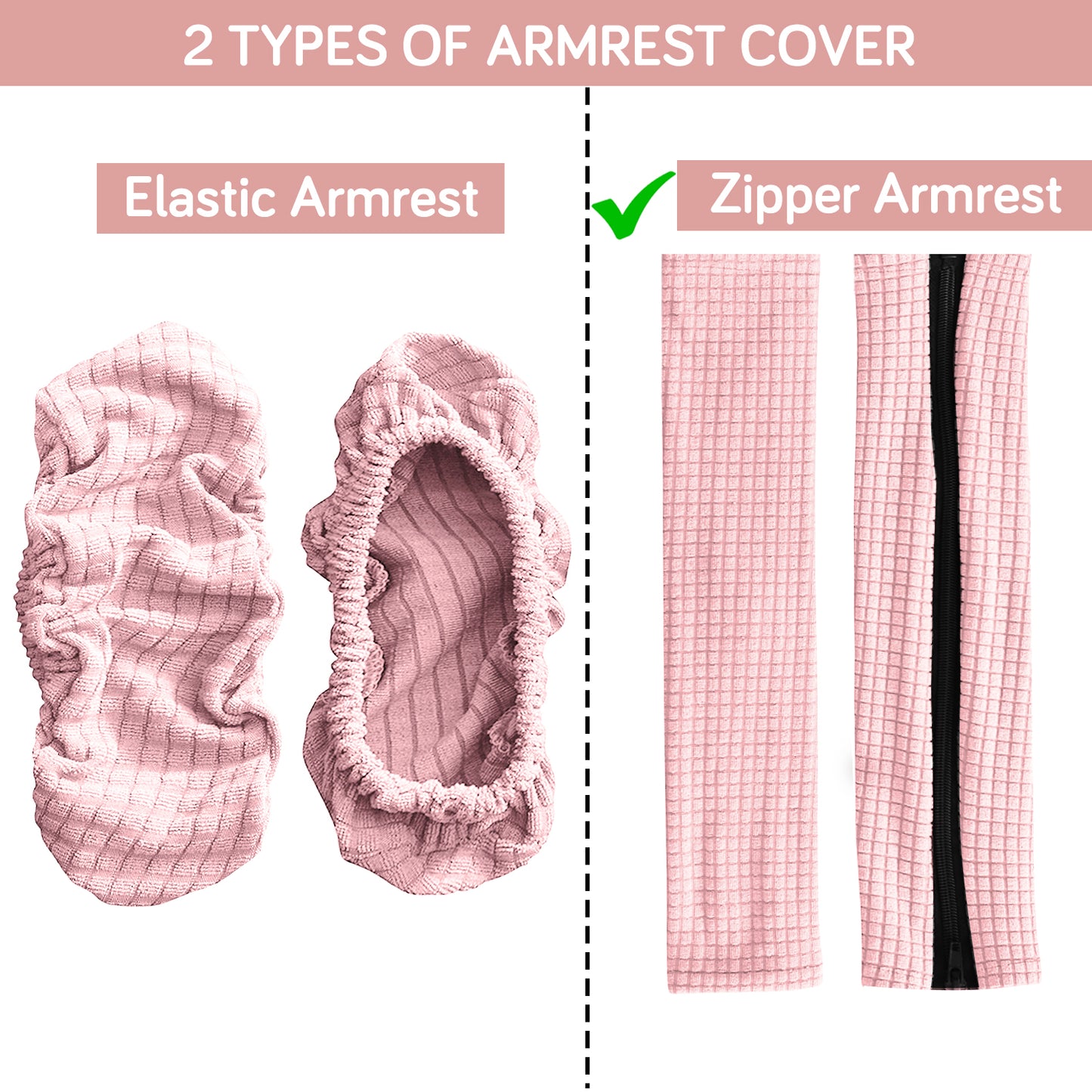 210gsm Jacquard Water Repellent Armrest Covers for Office Chair (Zipper Style), 1 Pair, Pink