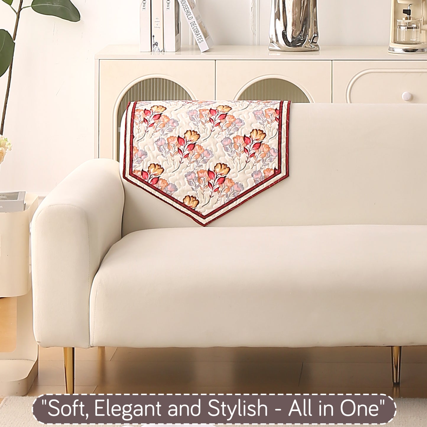 Florentina Series Printed Holland Velvet Sofa Mat - Autumn Cream