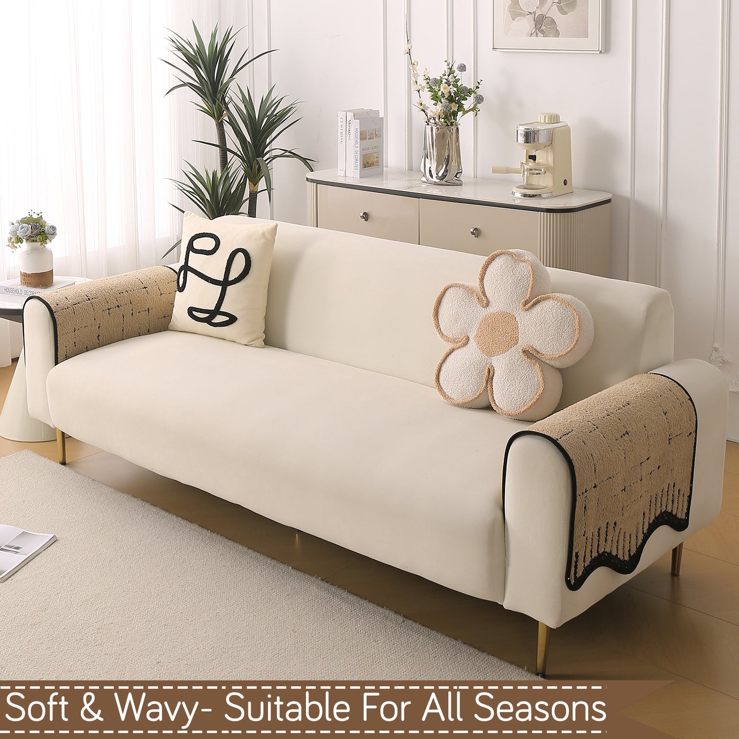 Premium Supple Soft Wavy with Curve Sofa Cover Mat, Brown
