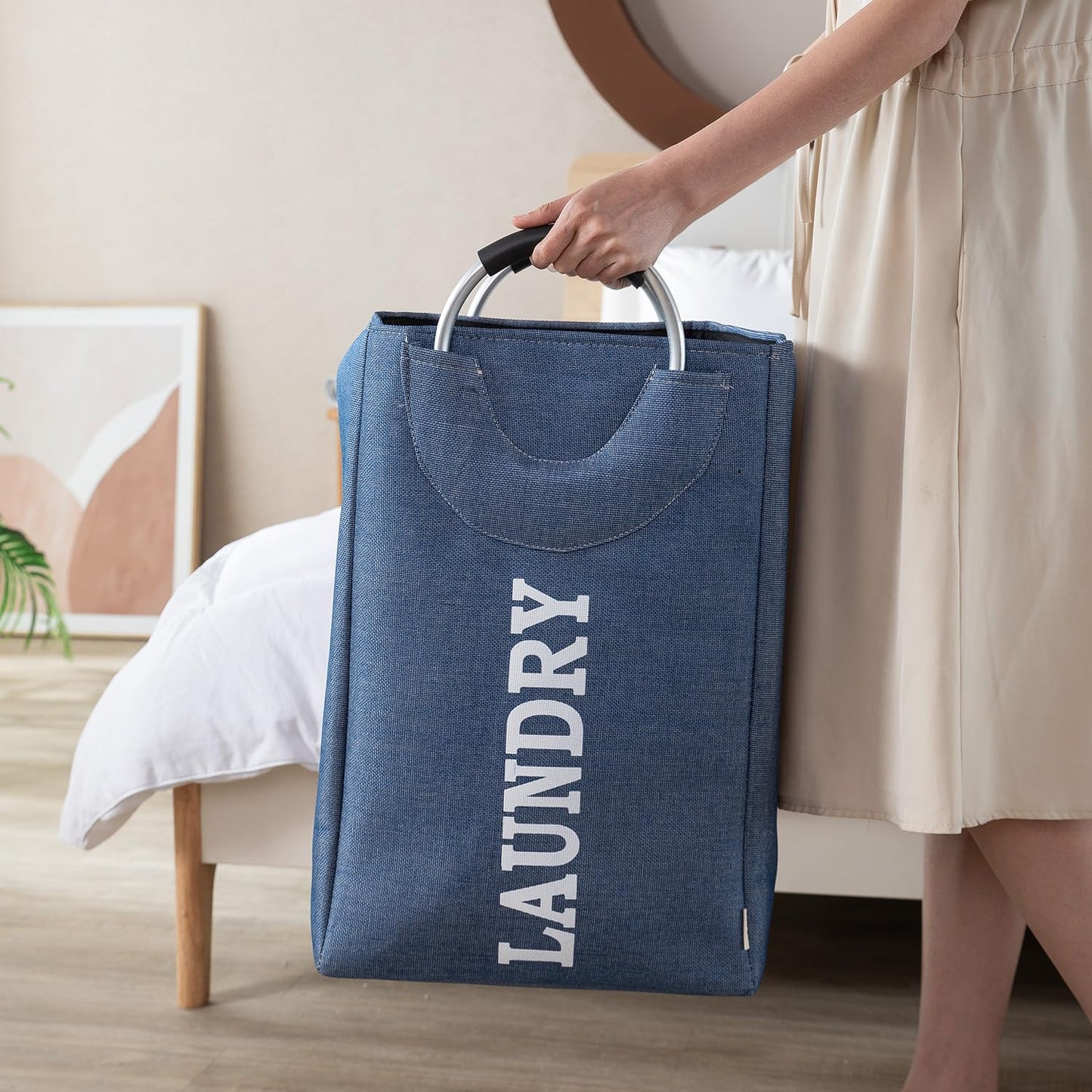 Foldable Laundry Bag with Handles, 40L - Blue