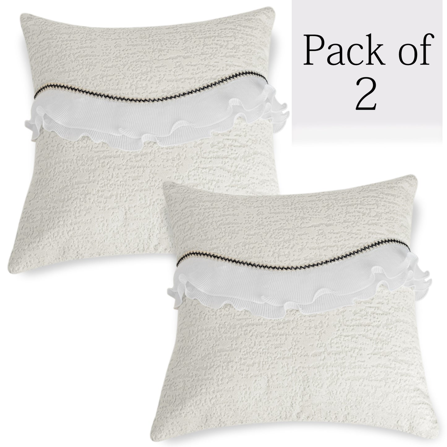 French Classic Frill Sofa Cushion Cover with Elegant Wavy Lace Design - Snow White Ivory