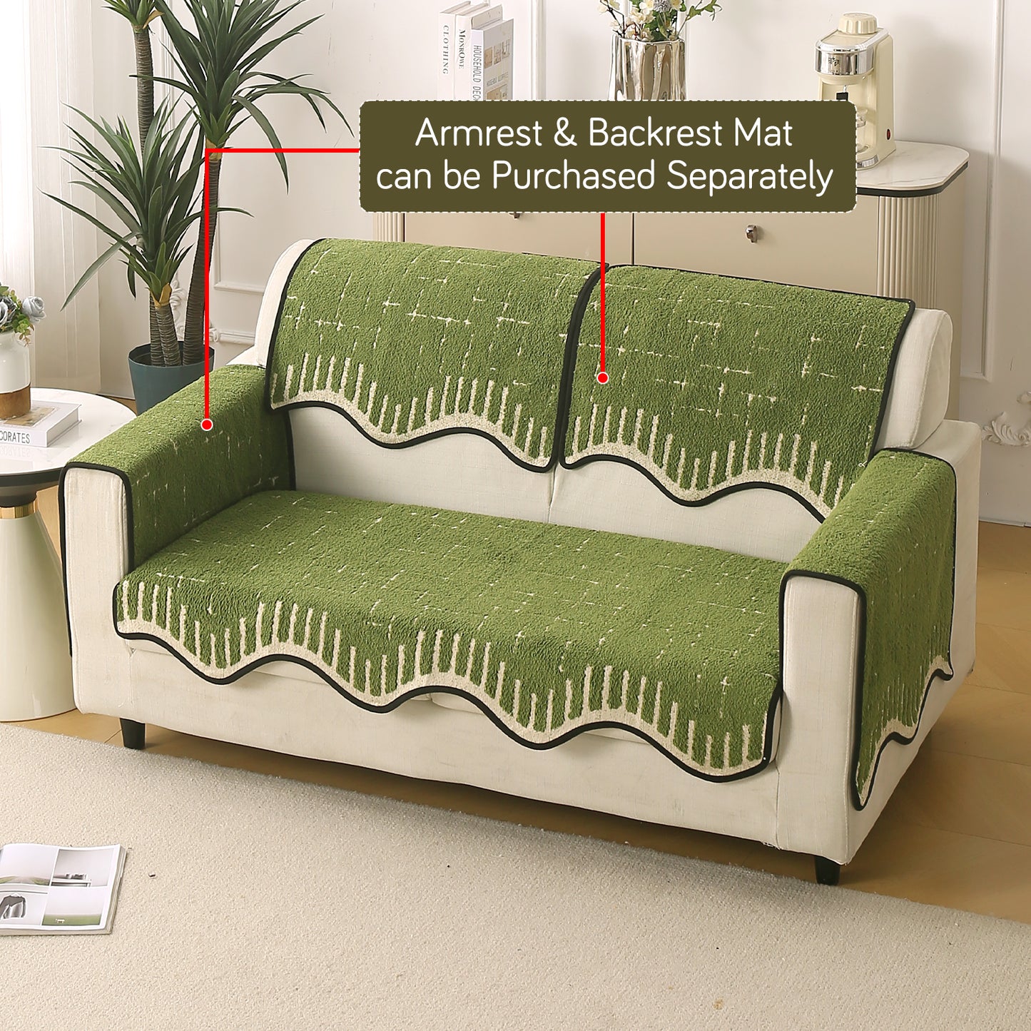 Premium Supple Soft Wavy with Curve Sofa Cover Mat, Green