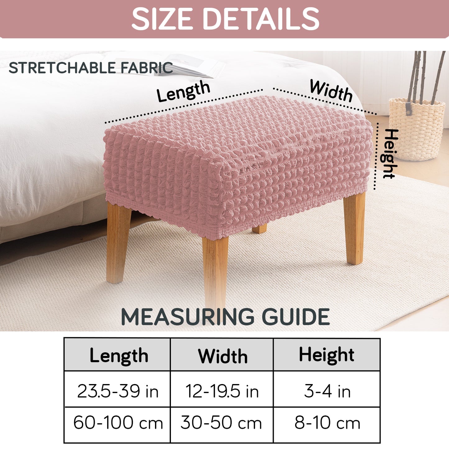 Aria Nova 280 GSM Bubble Stretchable Foot Rest Stool Cover, Tea Rose Pink