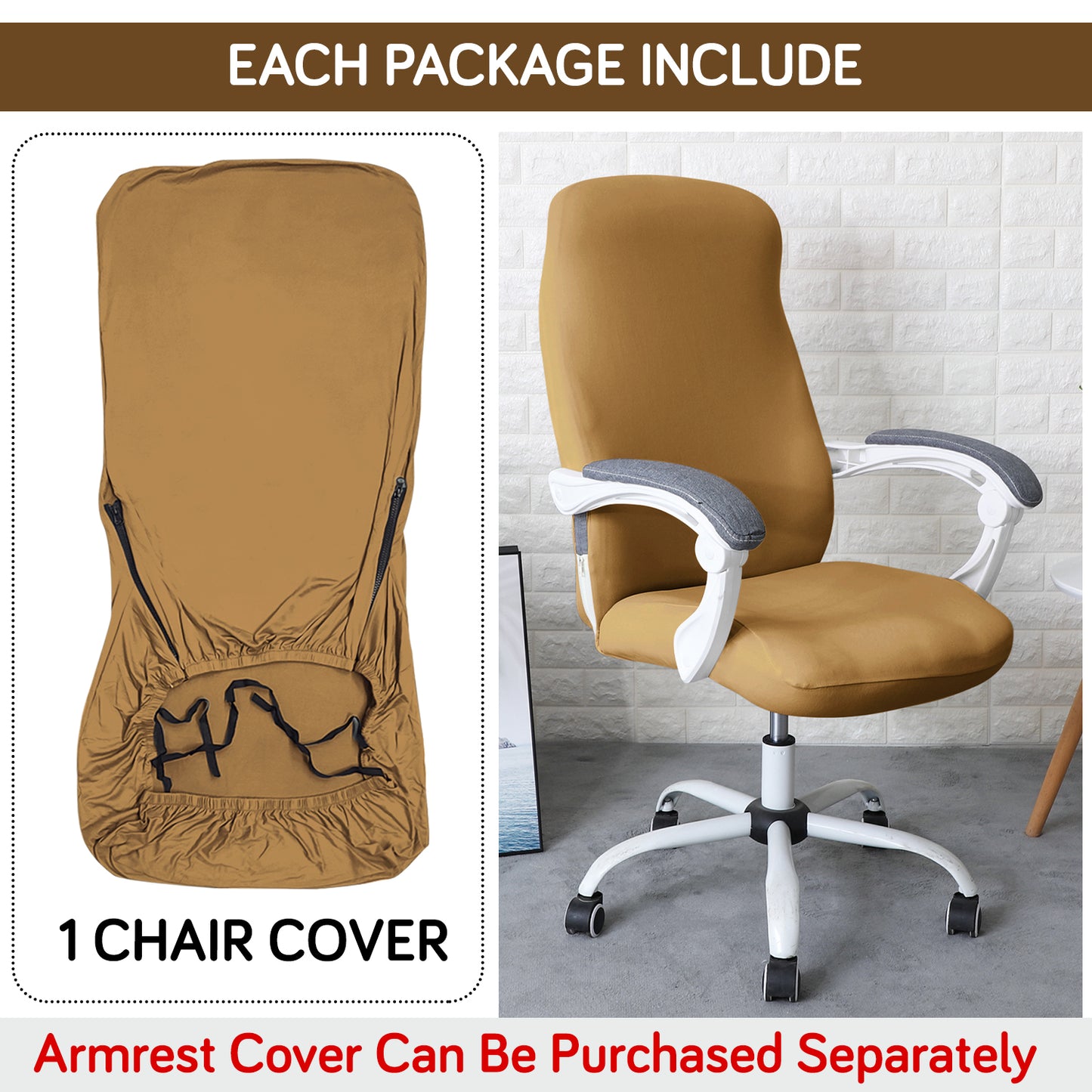 Office Chair Cover for Desk Chair (Mid-Back) – 140 GSM Stretch Fabric – Washable, Durable & Anti-Slip – Fits Mid-Back Office Chairs, Camel