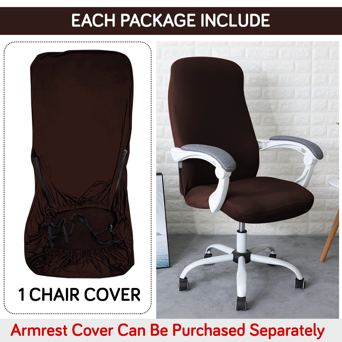 Office Chair Cover for Desk Chair (Mid-Back) – 140 GSM Stretch Fabric – Washable, Durable & Anti-Slip – Fits Mid-Back Office Chairs, Brown