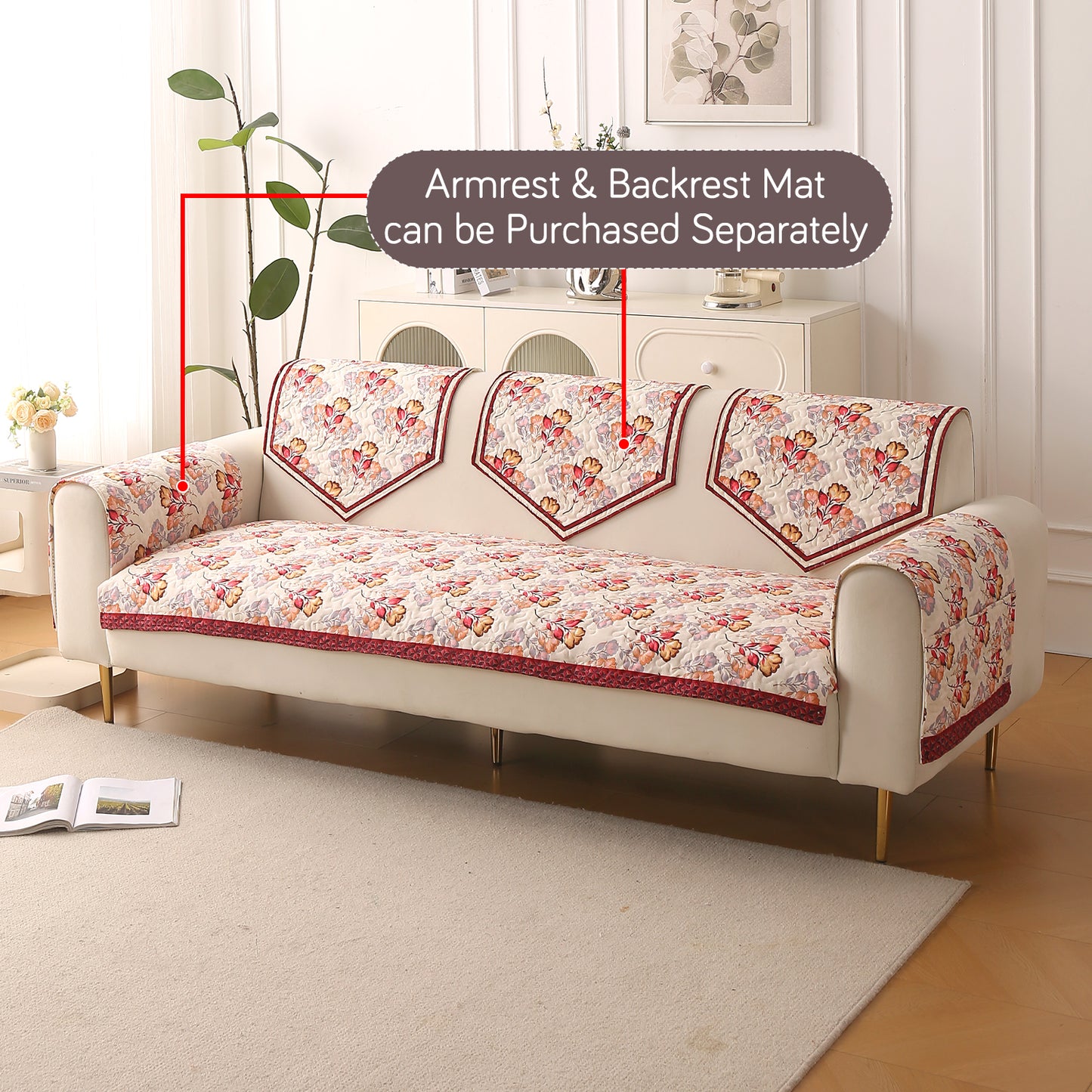 Florentina Series Printed Holland Velvet Sofa Mat - Autumn Cream