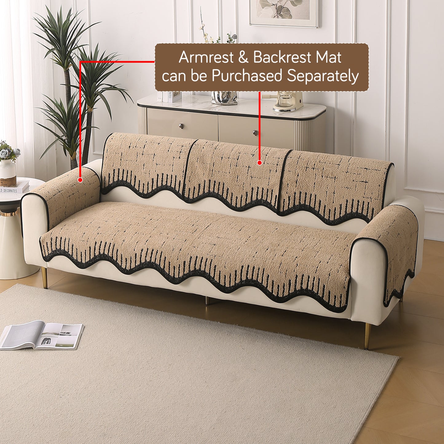 Premium Supple Soft Wavy with Curve Sofa Cover Mat, Brown