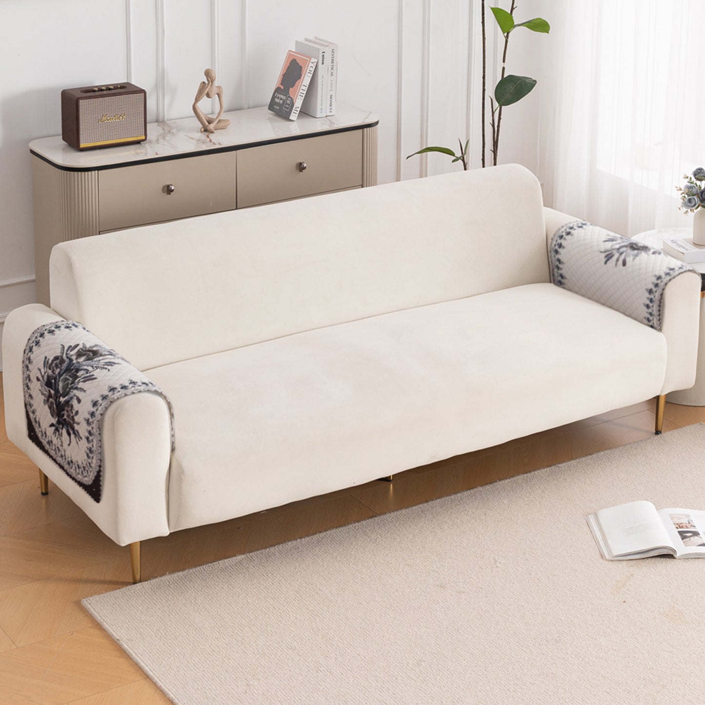 LoomVerse Quilted Sofa Cover Set Washable Sofa Panel for Seat & Back - Midnight Bloom