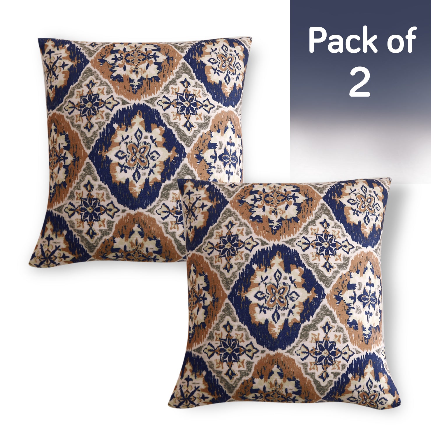 Buy Indigo Moroccan Charm Printed Zippered Square Velvet cushion covers in set of 2
