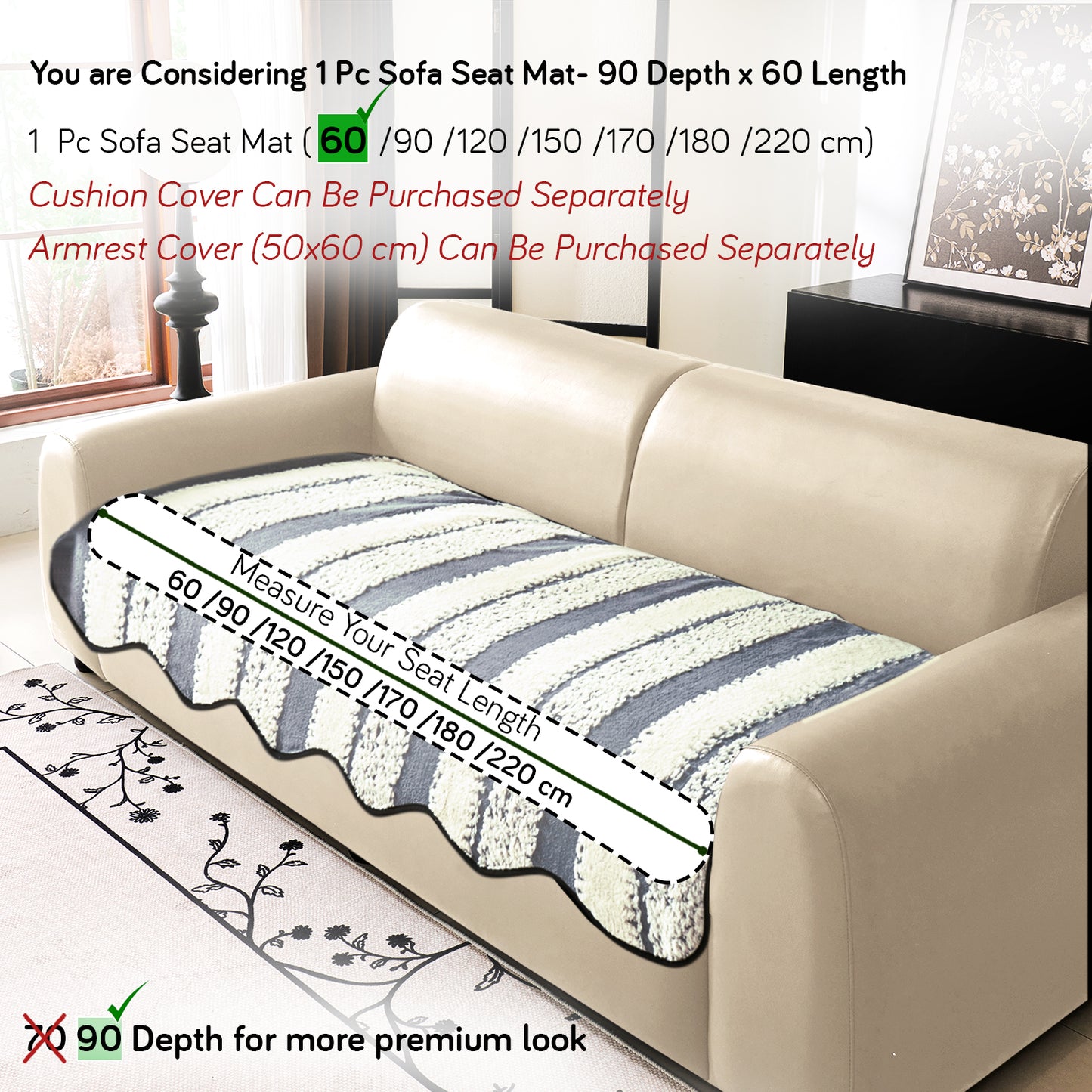 Luxury Wavy Plush Anti-Slip Sofa Cover Mats - Pewter Grey