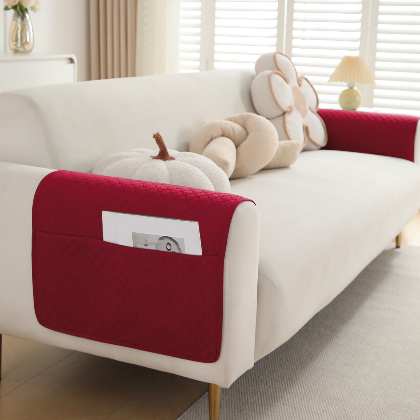 HOKIPO 2 Pcs Quilted Sofa Armrest Cover, Maroon