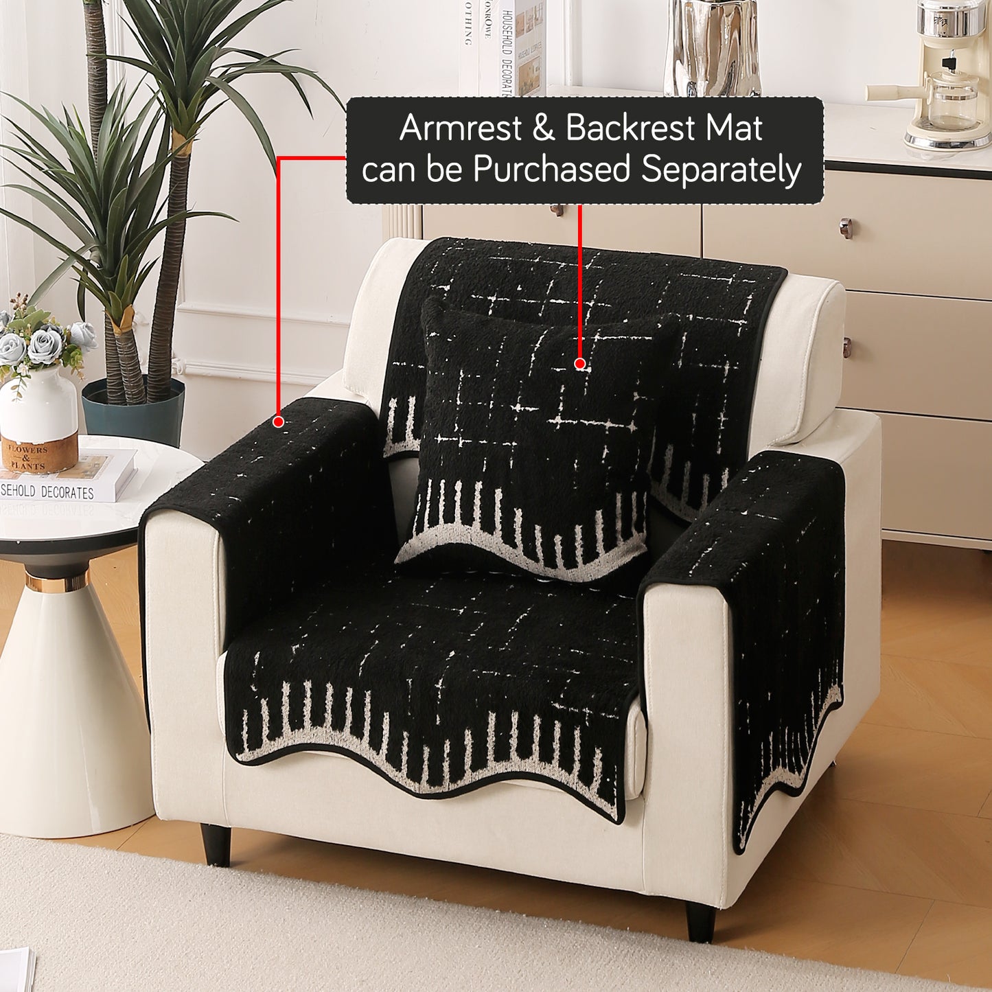 Premium Supple Soft Wavy with Curve Sofa Cover Mat, Black