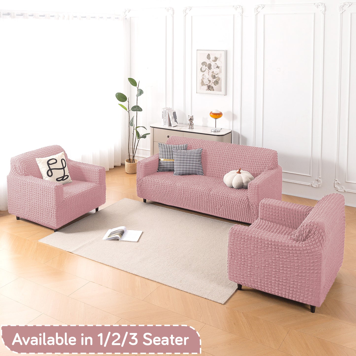 Aria Nova Elastic 280 GSM Stretchable Bubble Sofa Cover, Tea Rose Pink