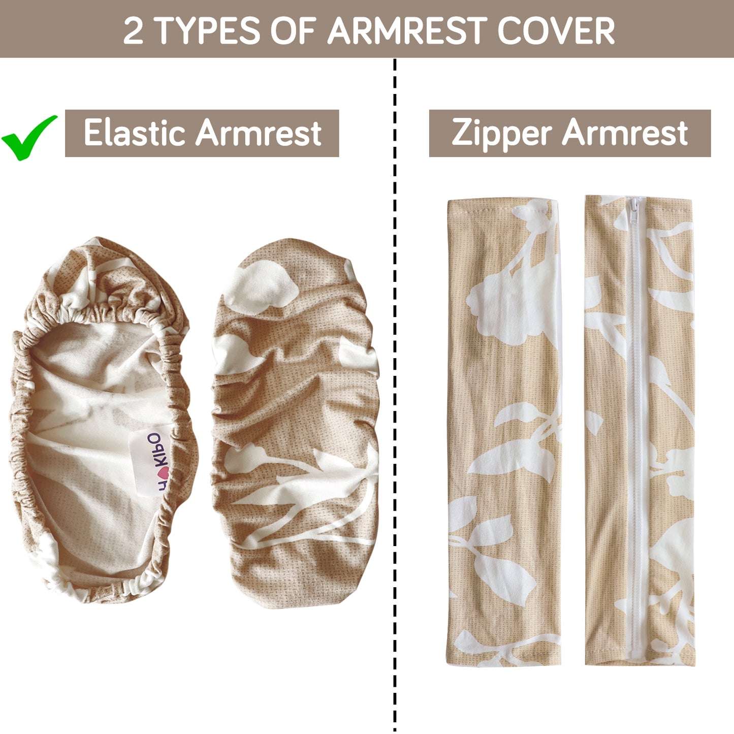 140gsm Printed Armrest Covers for Office Chair (Elastic Style), 1 Pair, Buff Brown Sillehoute Floral