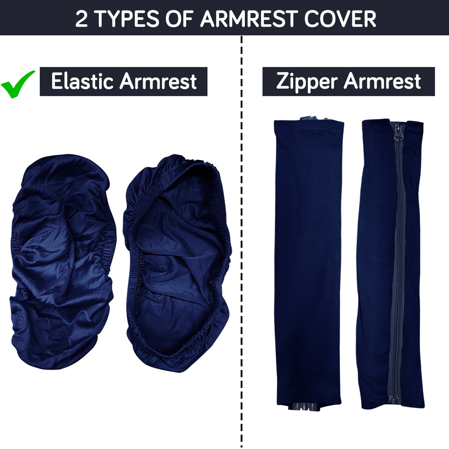 140gsm Armrest Covers for Office Chair (Elastic Style), 1 Pair, Navy Blue
