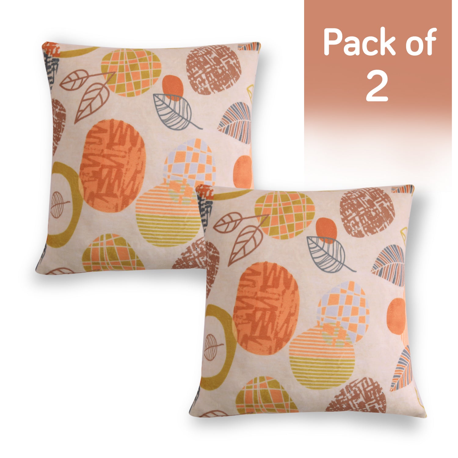 Buy Coral Autumn Leaves Printed Zippered Square Velvet cushion covers in set of 2