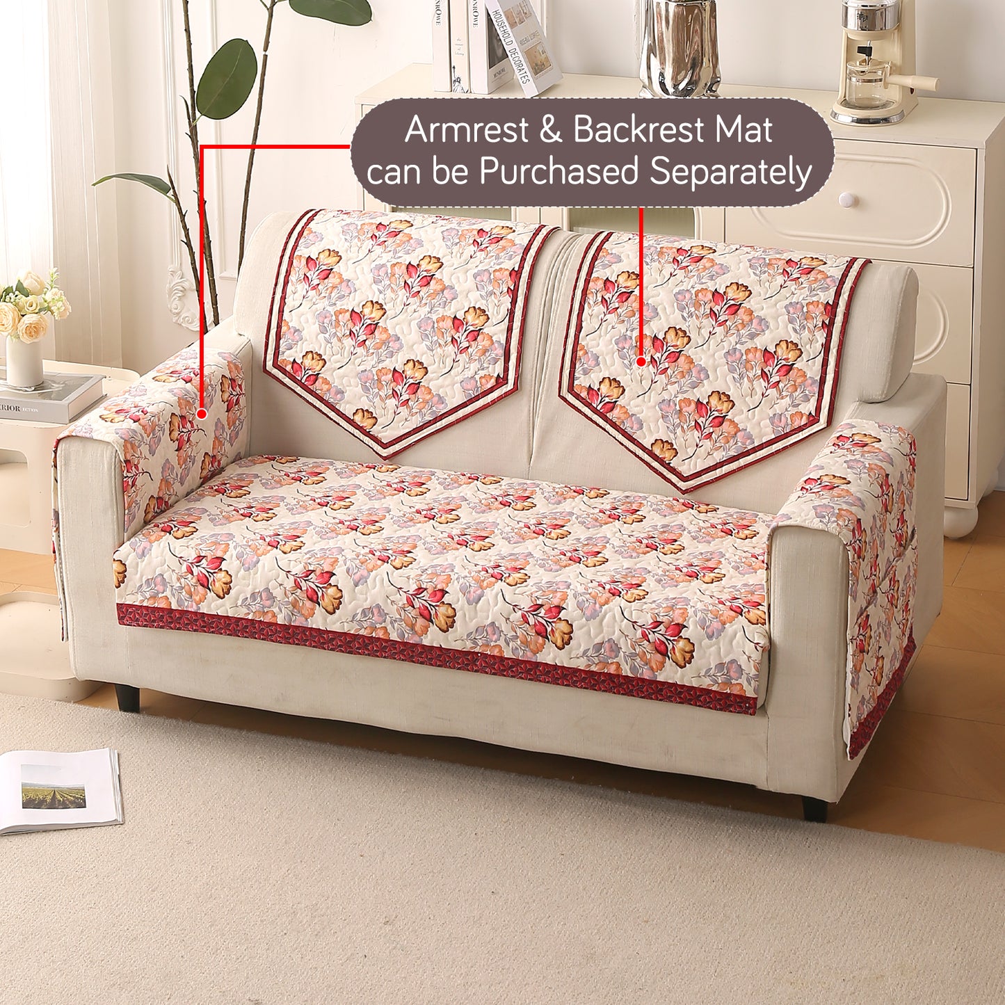 Florentina Series Printed Holland Velvet Sofa Mat - Autumn Cream