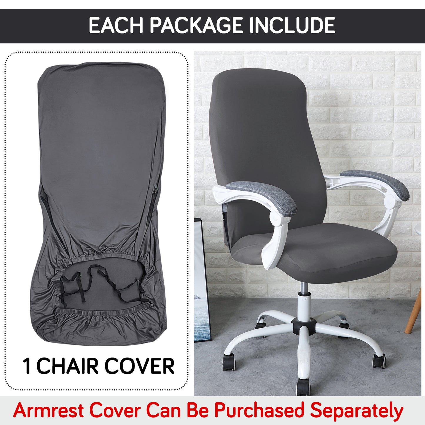 Office Chair Cover for Desk Chair (Mid-Back) – 140 GSM Stretch Fabric – Washable, Durable & Anti-Slip – Fits Mid-Back Office Chairs, Grey
