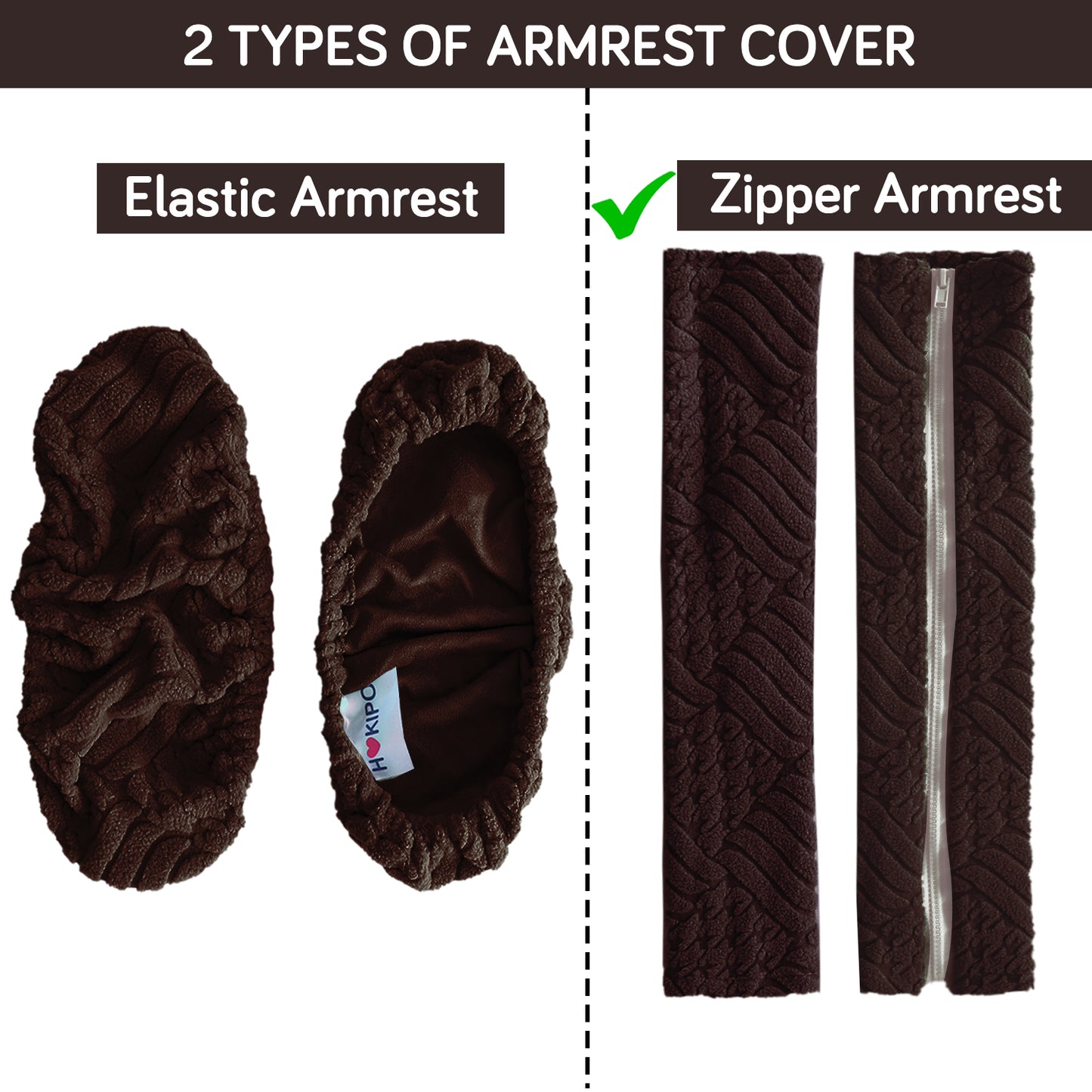 170gsm Jacquard Armrest Covers for Office Chair (Zipper Style), 1 Pair, Brown