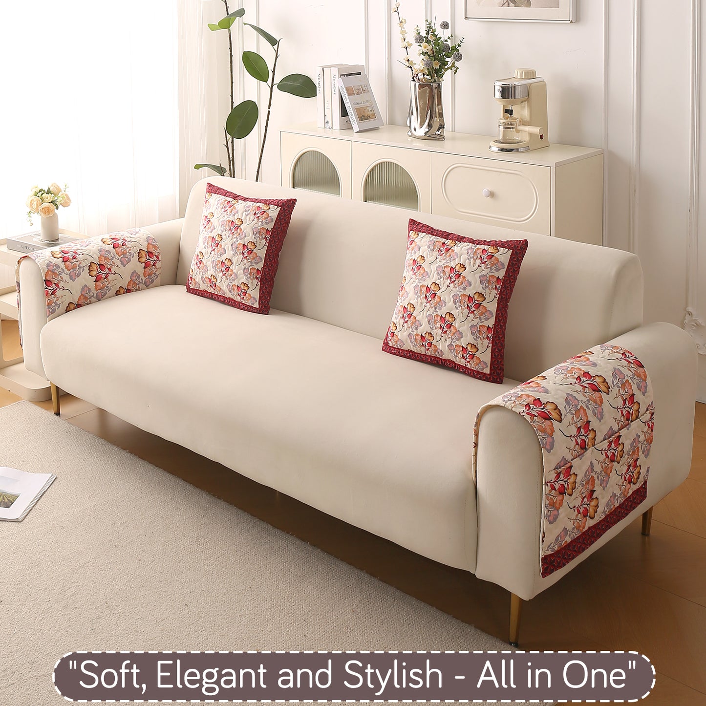 Florentina Series Printed Holland Velvet Sofa Mat - Autumn Cream