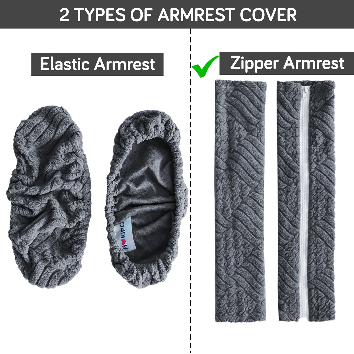 170gsm Jacquard Armrest Covers for Office Chair (Zipper Style), 1 Pair, Dark Grey