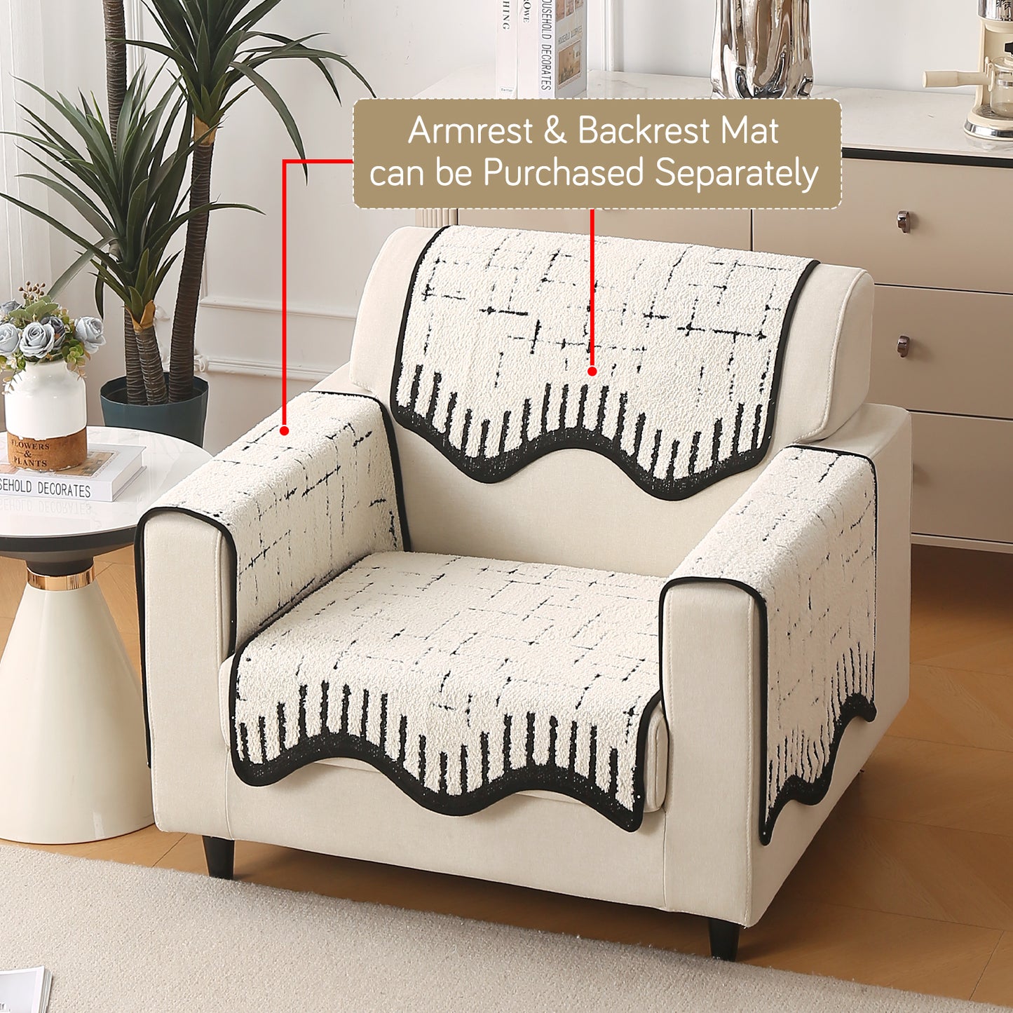 Premium Supple Soft Wavy with Curve Sofa Cover Mat, Off-White