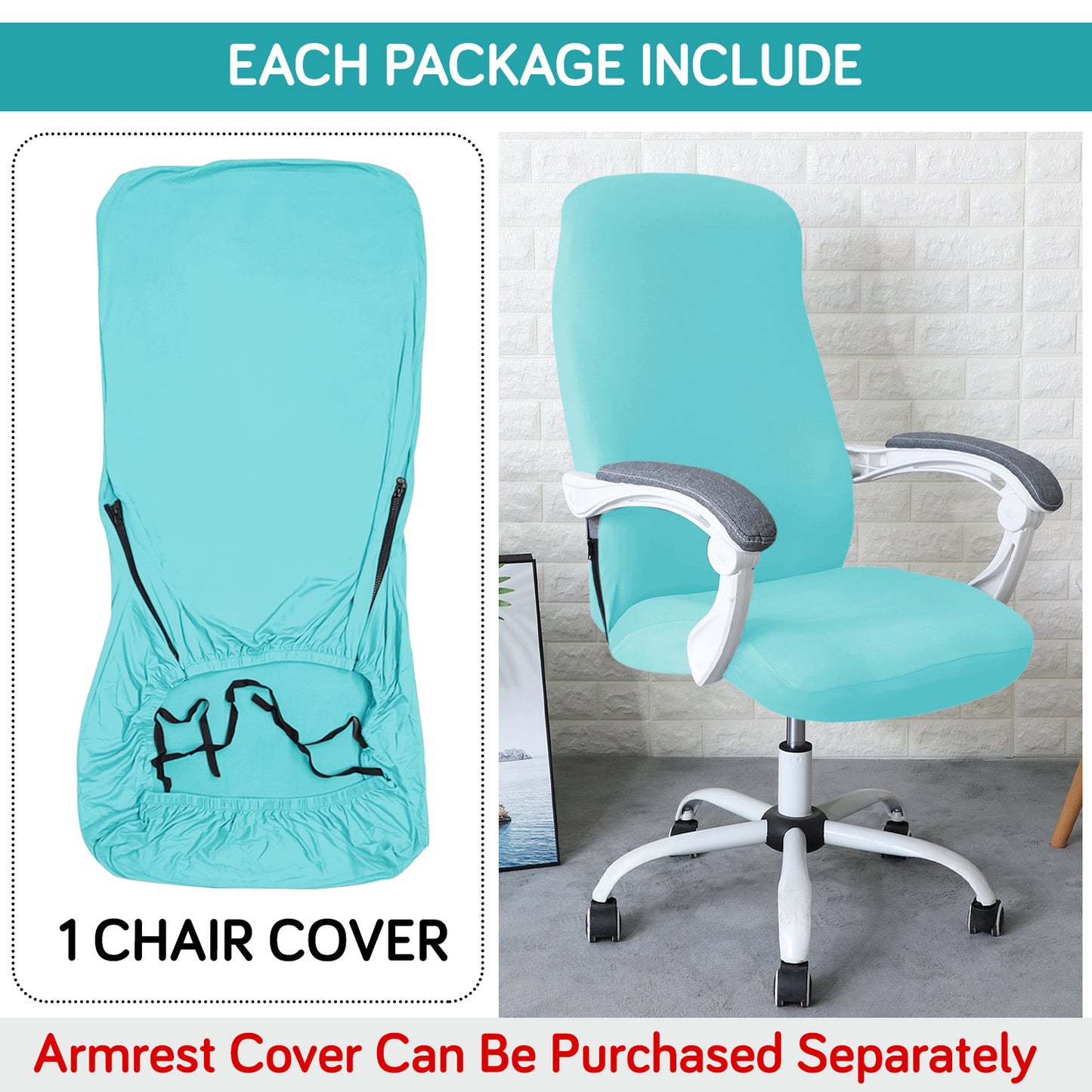 Office Chair Cover for Desk Chair (Mid-Back) – 140 GSM Stretch Fabric – Washable, Durable & Anti-Slip – Fits Mid-Back Office Chairs, Sky Blue