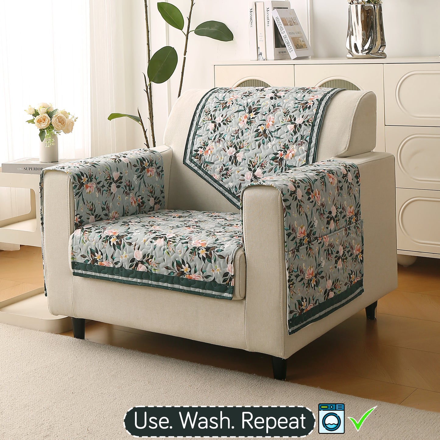 Florentina Series Printed Holland Velvet Sofa Mat - Magnolia Green