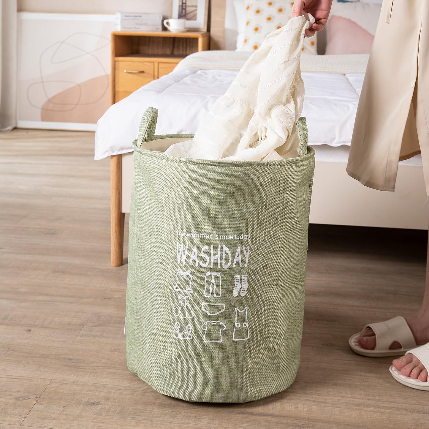 Folding Laundry Basket for Clothes, 43L - Green