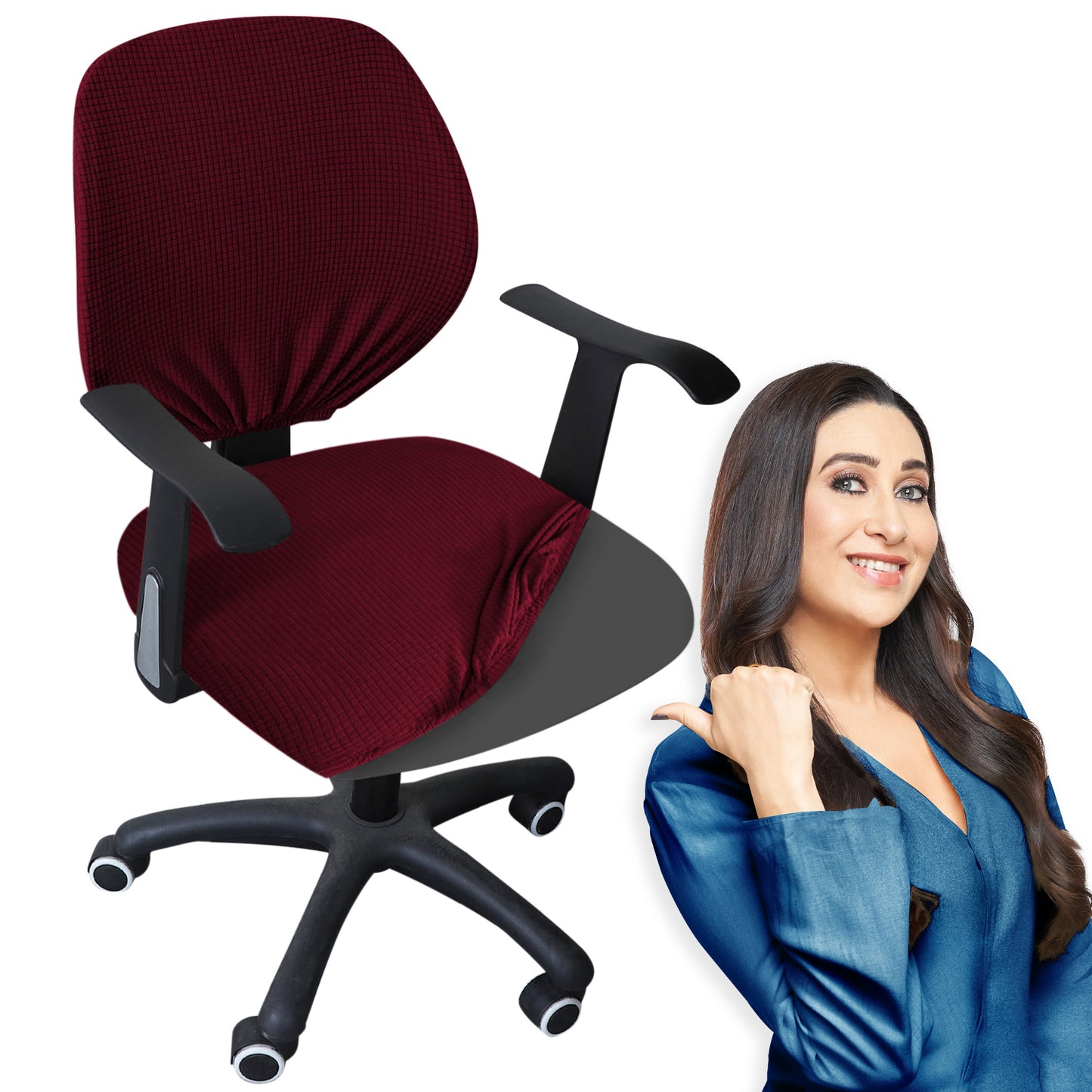 Burgundy Stretchable Jacquard Office Chair Slipcover | Hokipo