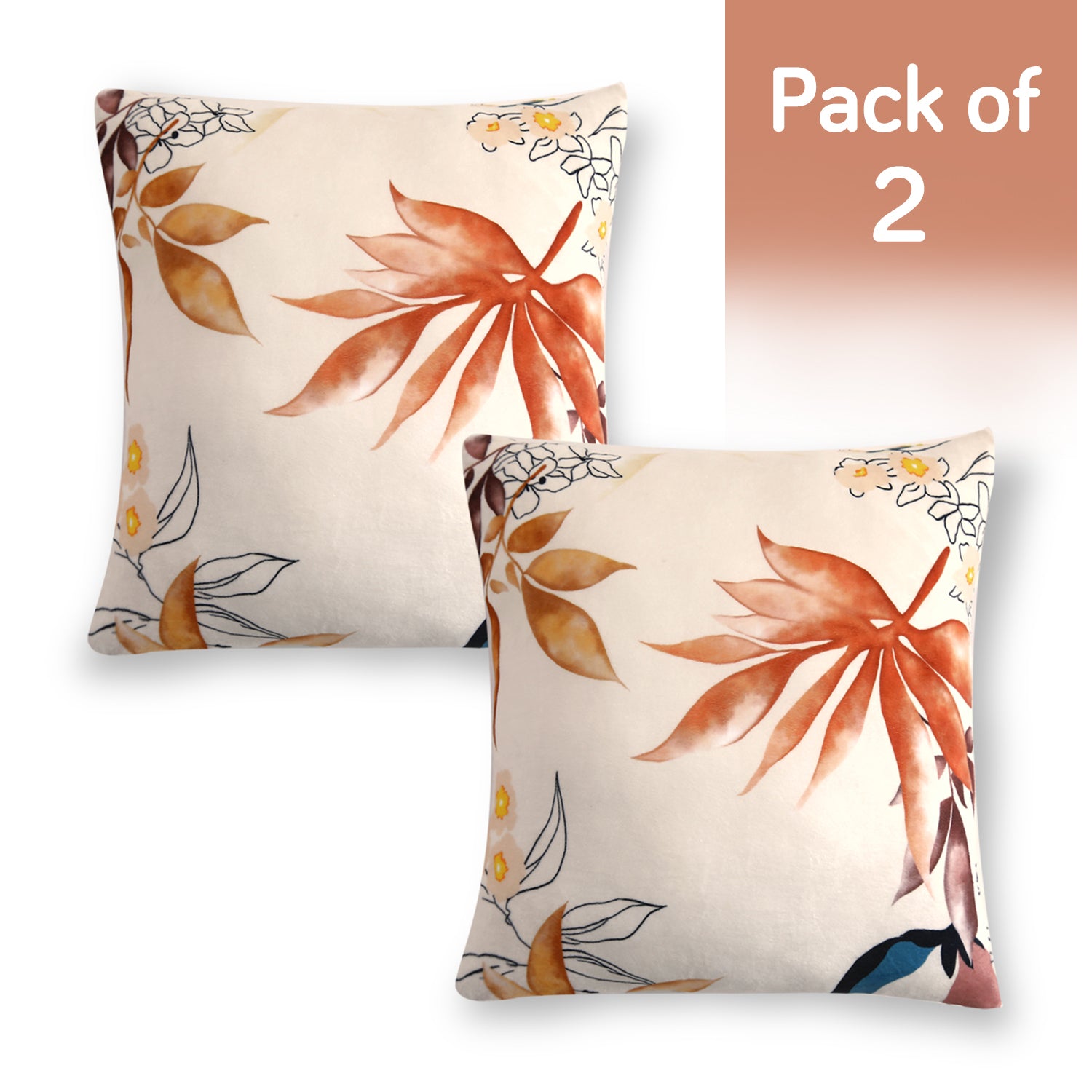 Buy Amber Serene Flora Printed Zippered Square Velvet cushion covers in set of 2