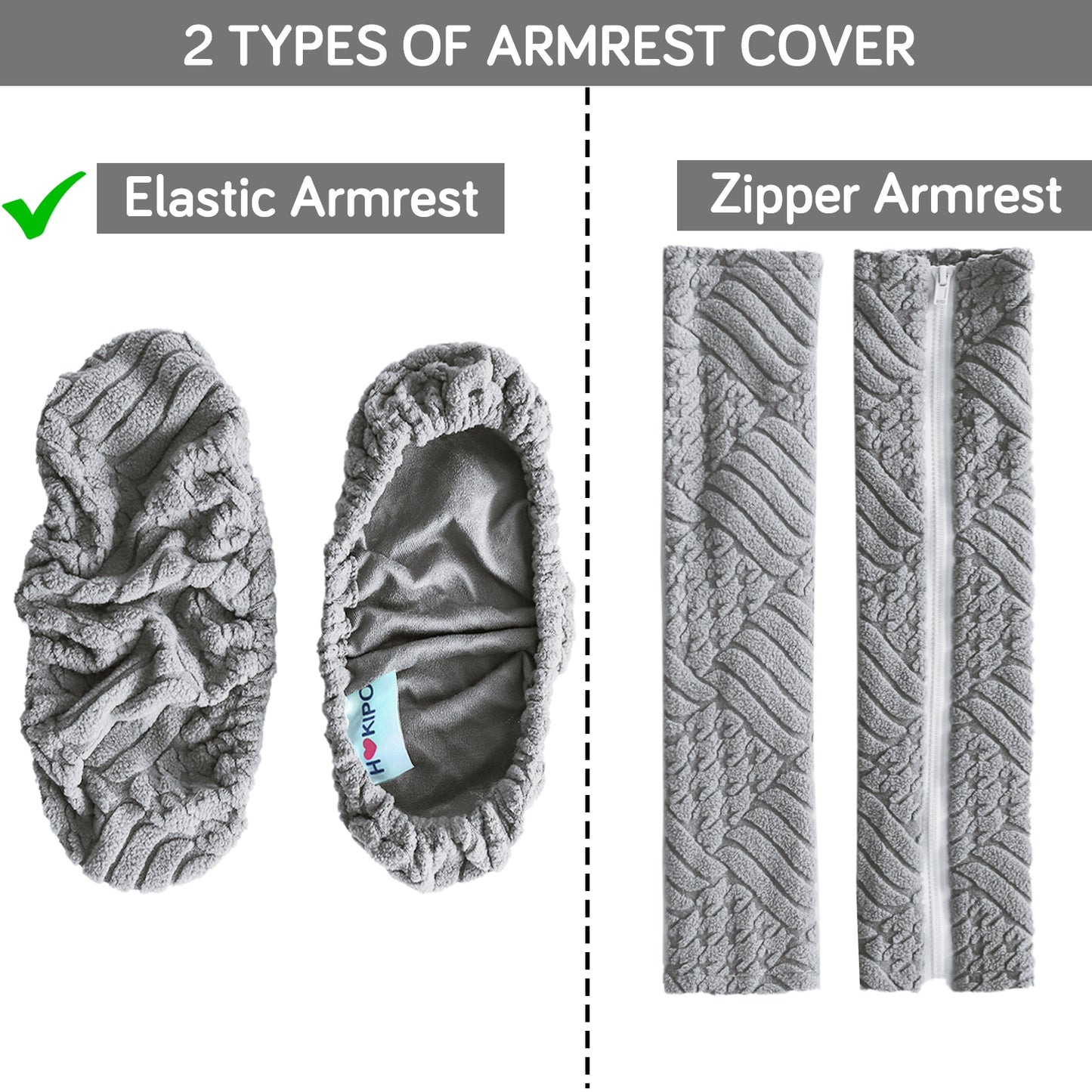 170gsm Jacquard Office Chair Arm Rest Cover (Elastic Style), 1 Pair, Light Grey