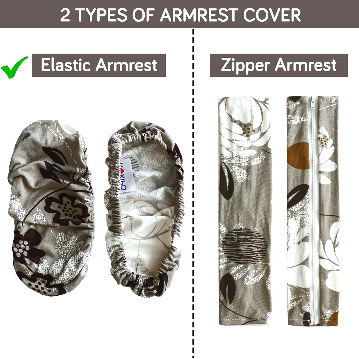 140gsm Printed Armrest Covers for Office Chair (Elastic Style), 1 Pair, Feather Brown Floral