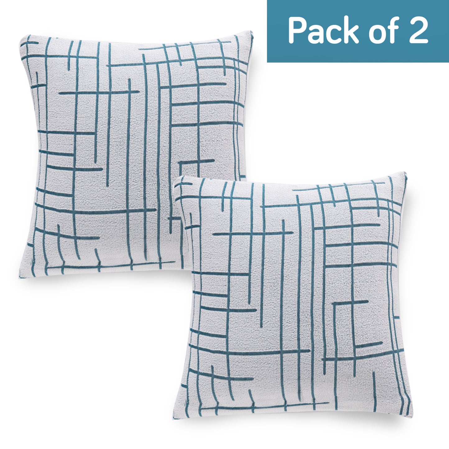 'Crossline Series' Jacquard Cushion Cover Set of 2, Teal Blue