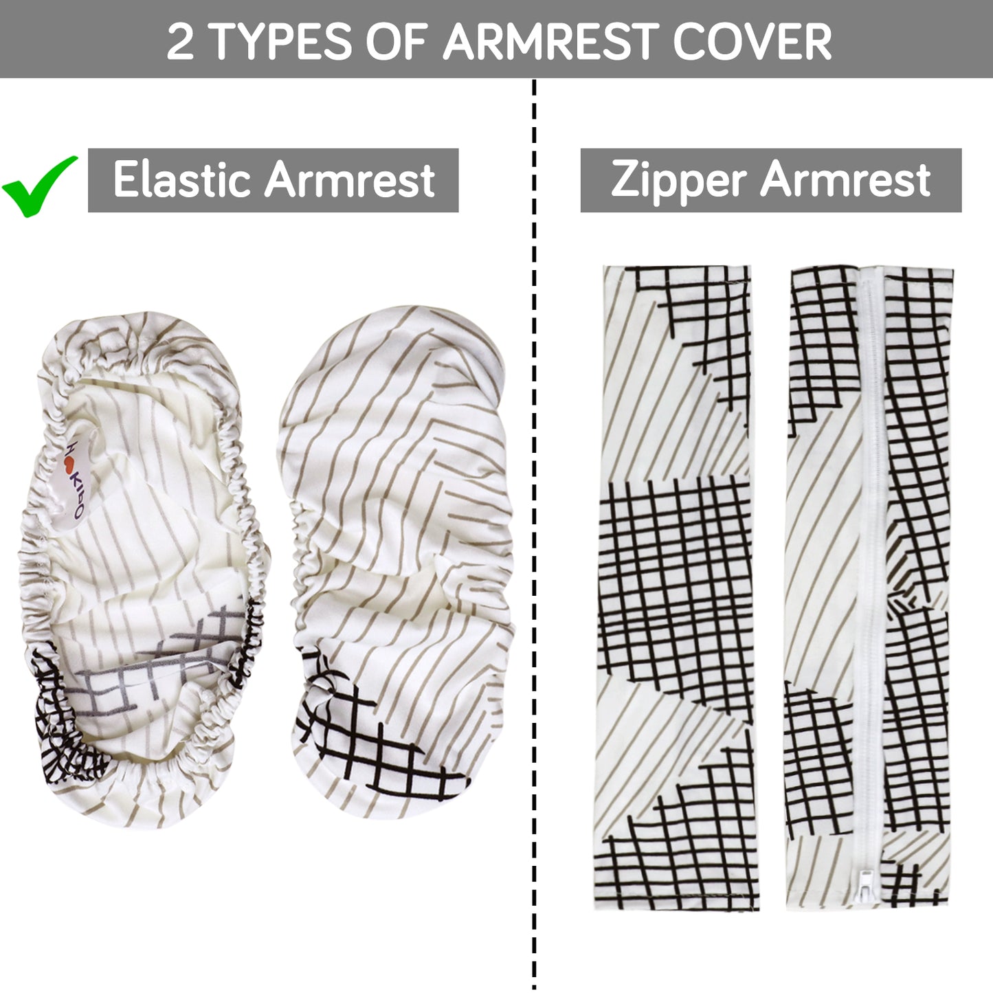 140gsm Printed Armrest Covers for Office Chair (Elastic Style), 1 Pair, Snow White Black Geometry