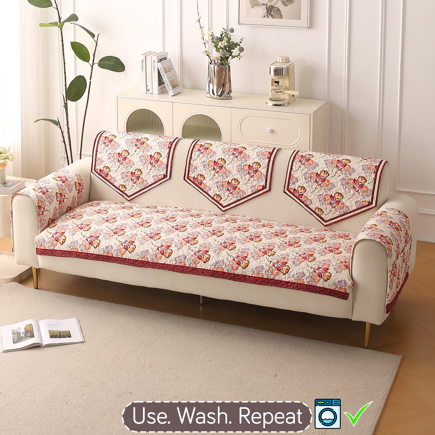 Florentina Series Printed Holland Velvet Sofa Mat - Autumn Cream